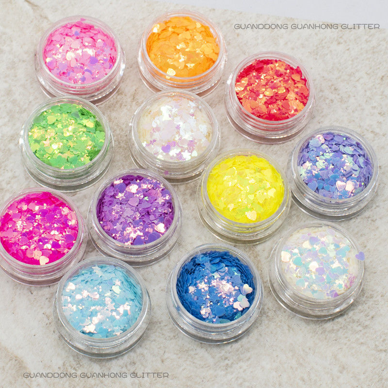 Eco Friendly Creative Nail Art Stars Heart Shapes Chunky Mix Kosmetik Grade Glitter Powder Bulk untuk Makeup Liburan