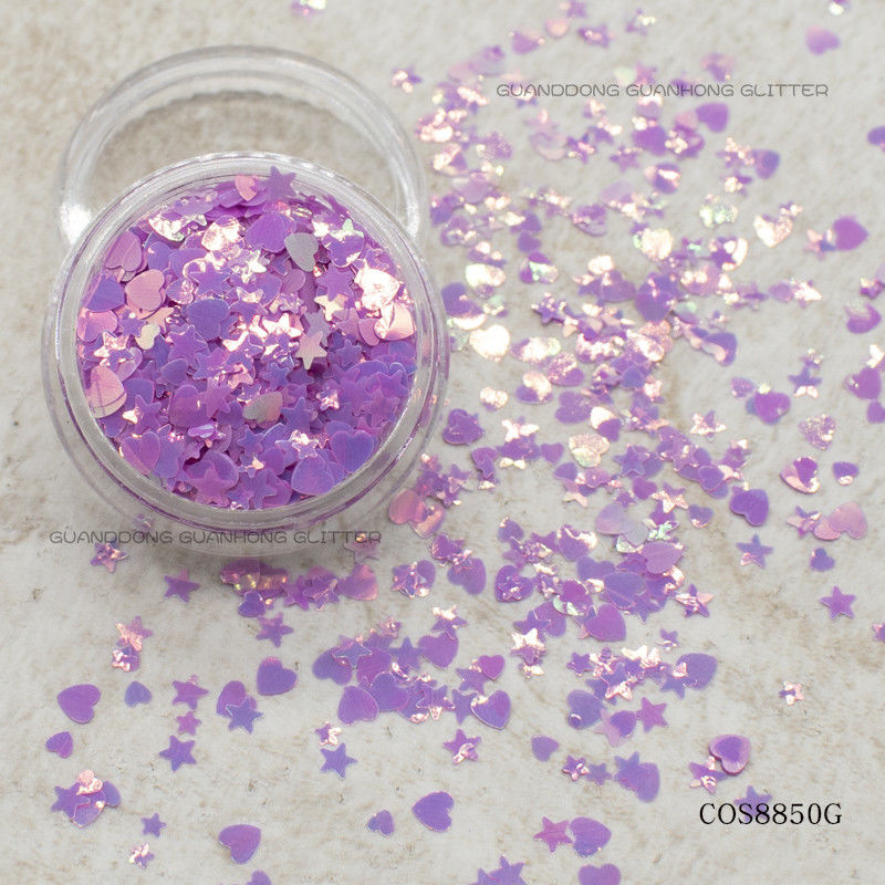 Eco Friendly Creative Nail Art Stars Heart Shapes Chunky Mix Kosmetik Grade Glitter Powder Bulk untuk Makeup Liburan