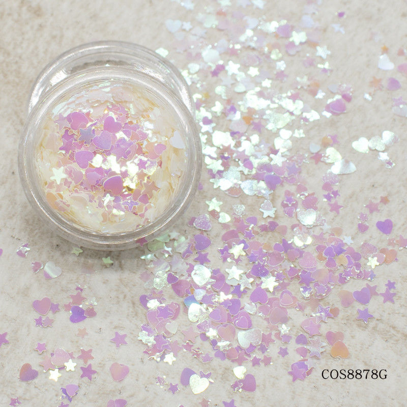 Eco Friendly Creative Nail Art Stars Heart Shapes Chunky Mix Kosmetik Grade Glitter Powder Bulk untuk Makeup Liburan