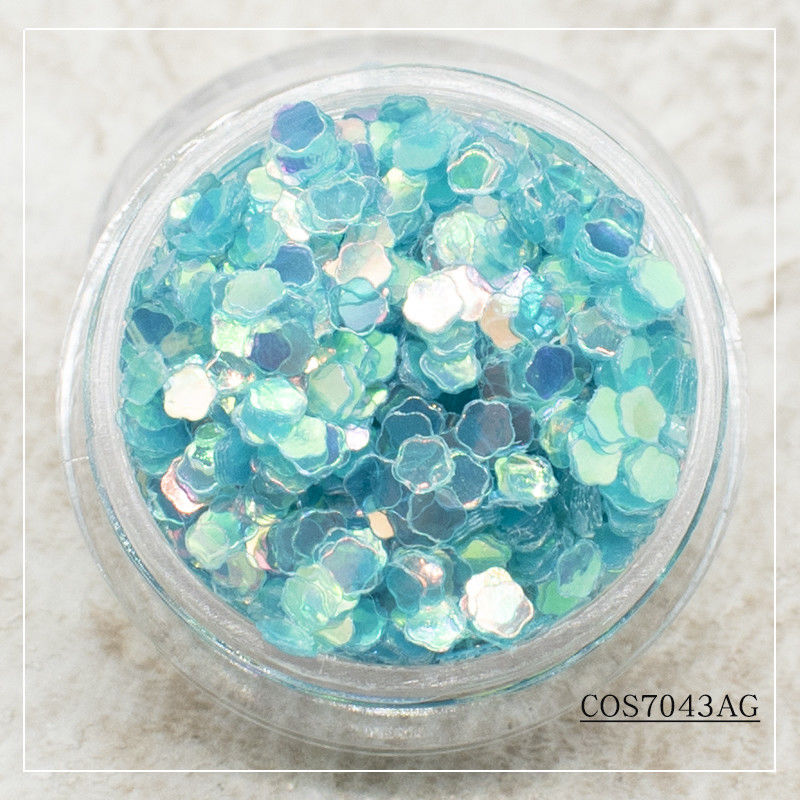 PET Kosmetik Grade Plum Blossom Makeup Crafts Bulk Glitter Powder ODM/OEM untuk Dekorasi Wajah Berbentuk Khusus dalam dalam PET