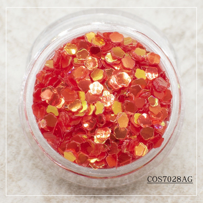 PET Kosmetik Grade Plum Blossom Makeup Crafts Bulk Glitter Powder ODM/OEM untuk Dekorasi Wajah Berbentuk Khusus dalam dalam PET