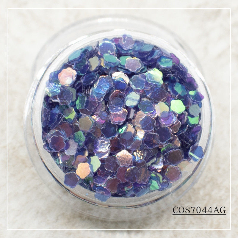 PET Kosmetik Grade Plum Blossom Makeup Crafts Bulk Glitter Powder ODM/OEM untuk Dekorasi Wajah Berbentuk Khusus dalam dalam PET