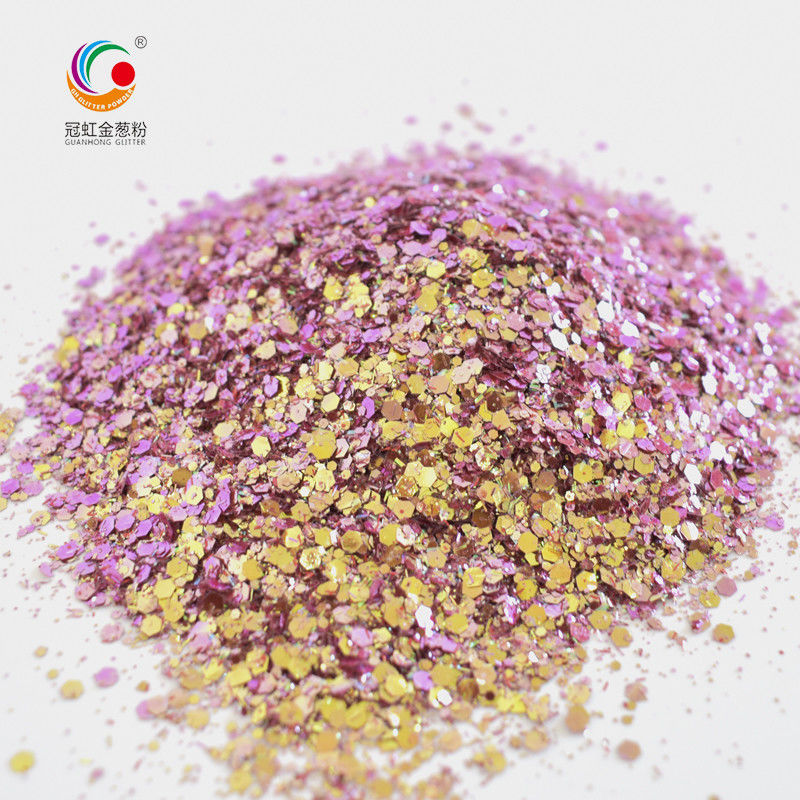 Party Makeup Compatible PET Charming Solvent Resistant Chameleon Glitter Powder Mix dengan Mix Size dan Hexagon