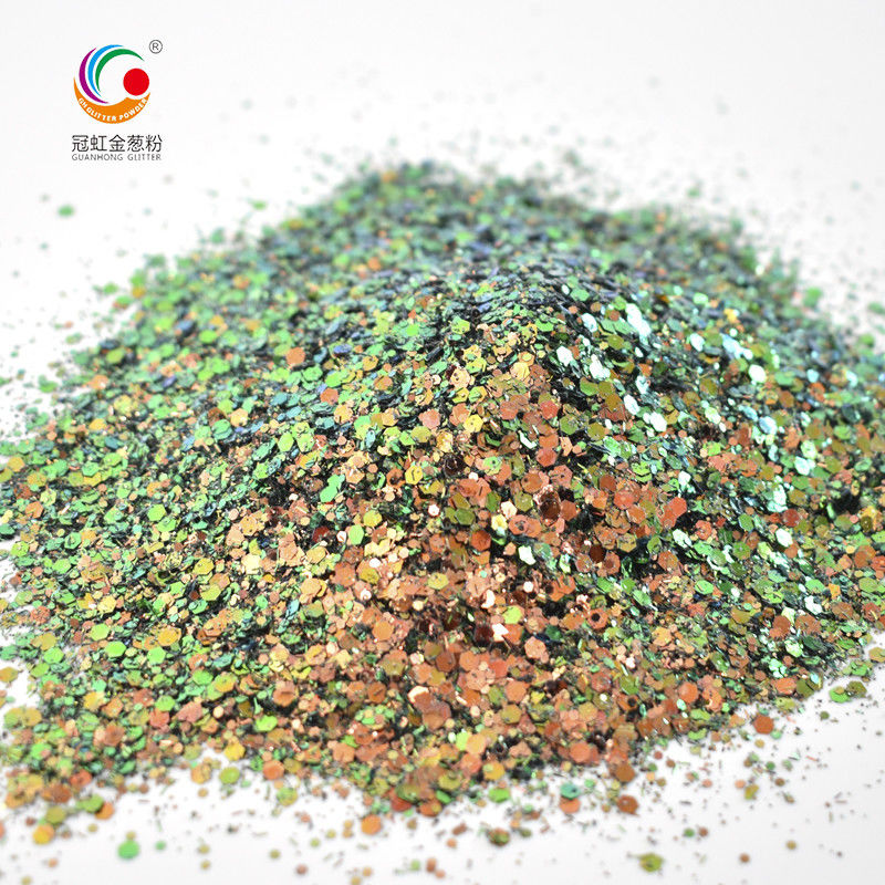Party Makeup Compatible PET Charming Solvent Resistant Chameleon Glitter Powder Mix dengan Mix Size dan Hexagon