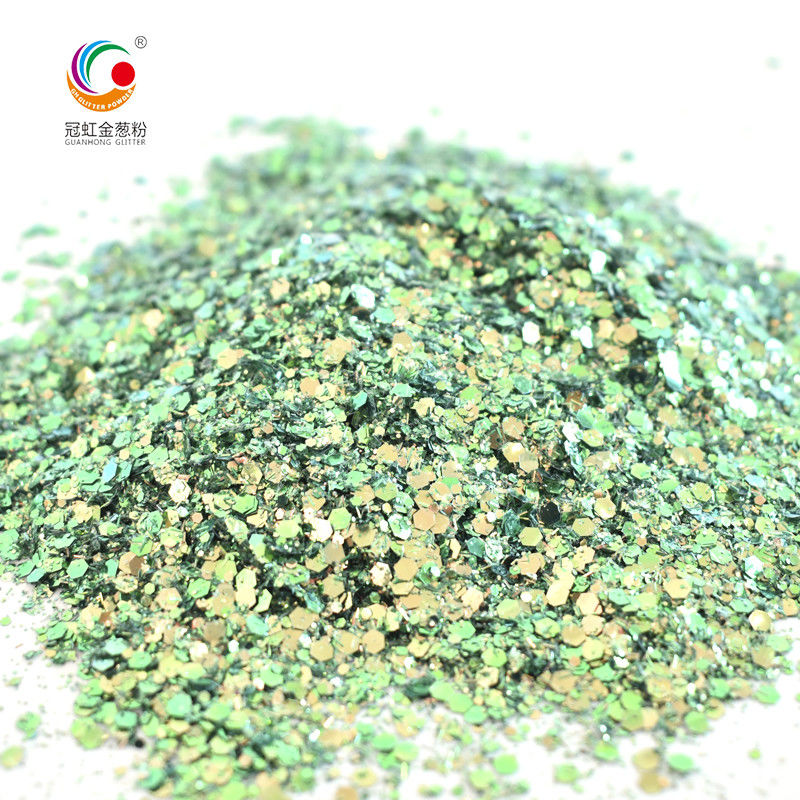 Party Makeup Compatible PET Charming Solvent Resistant Chameleon Glitter Powder Mix dengan Mix Size dan Hexagon