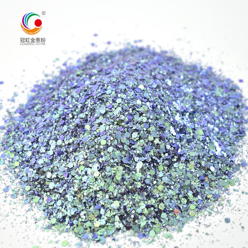 Party Makeup Compatible PET Charming Solvent Resistant Chameleon Glitter Powder Mix dengan Mix Size dan Hexagon