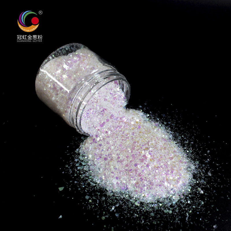 Putih PET Chunky longgar kosmetik Glitter Pigment Campuran Irregular Strip Untuk Pertunjukan Panggung