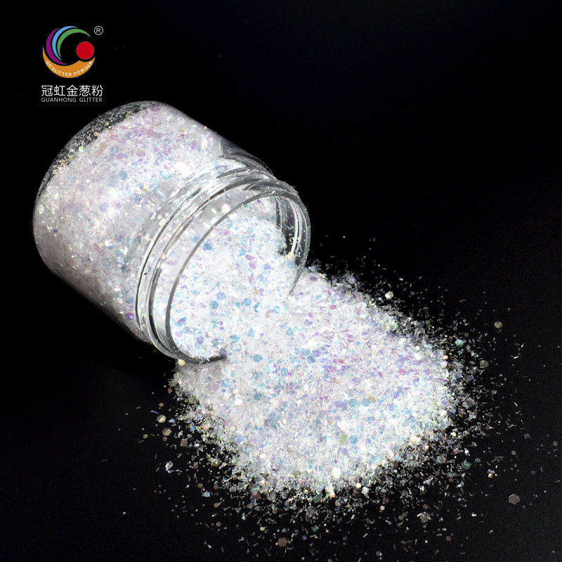 Putih PET Chunky longgar kosmetik Glitter Pigment Campuran Irregular Strip Untuk Pertunjukan Panggung