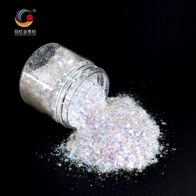 Putih PET Chunky longgar kosmetik Glitter Pigment Campuran Irregular Strip Untuk Pertunjukan Panggung