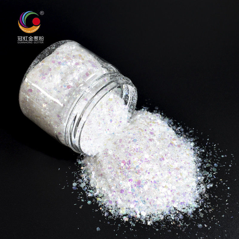 Putih PET Chunky longgar kosmetik Glitter Pigment Campuran Irregular Strip Untuk Pertunjukan Panggung