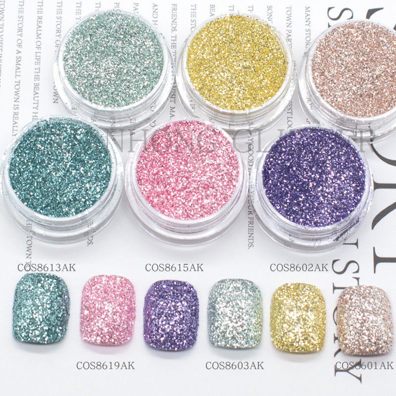 ODM Hexagon Loose Cosmetic Glitter Pigment Untuk Polish Kuku Pink Biru Ungu Kuning