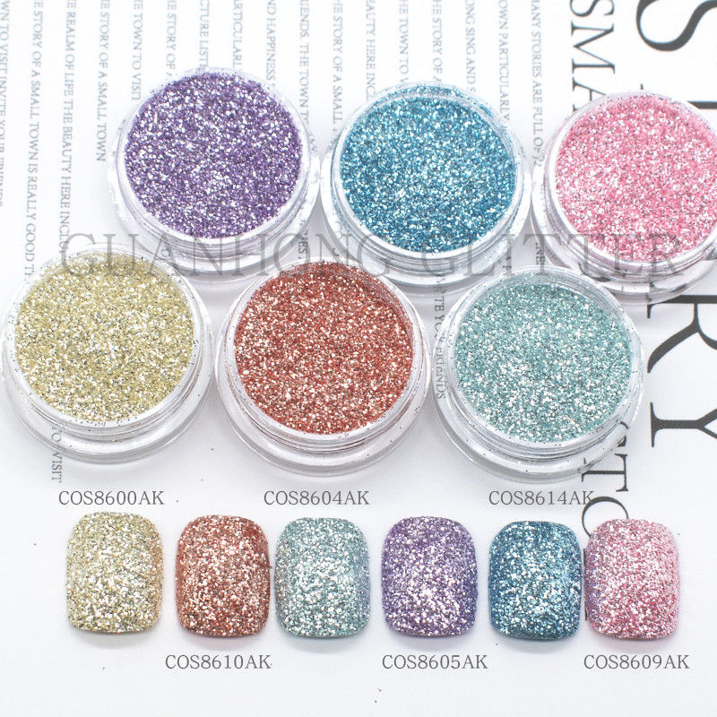 ODM Hexagon Loose Cosmetic Glitter Pigment Untuk Polish Kuku Pink Biru Ungu Kuning