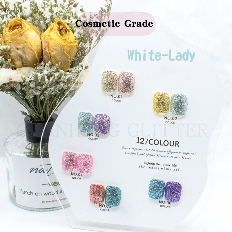 ODM Hexagon Loose Cosmetic Glitter Pigment Untuk Polish Kuku Pink Biru Ungu Kuning
