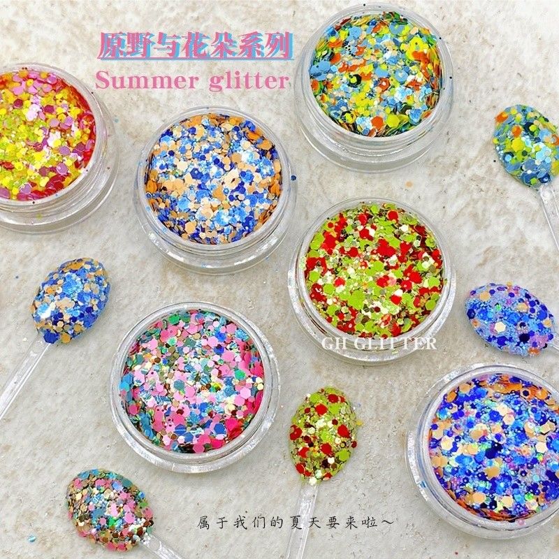 ODM PET Hexagonal Glitter Mix Sequin Untuk Kuku Natal Halloween Kerajinan Dalam Bulk
