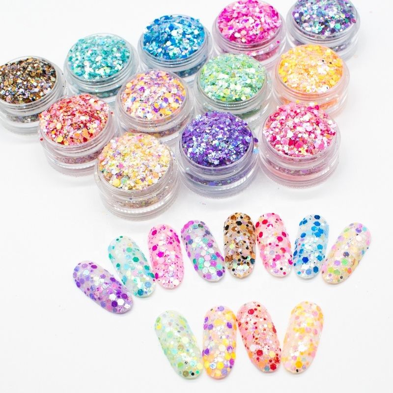 Chunky PET Dekorasi Natal Custom Glitter Campuran Hexagonal Eye Sequin Pigment