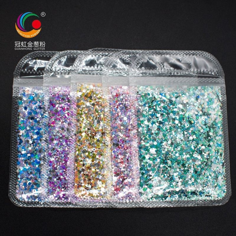 Chunky PET Dekorasi Natal Custom Glitter Campuran Hexagonal Eye Sequin Pigment