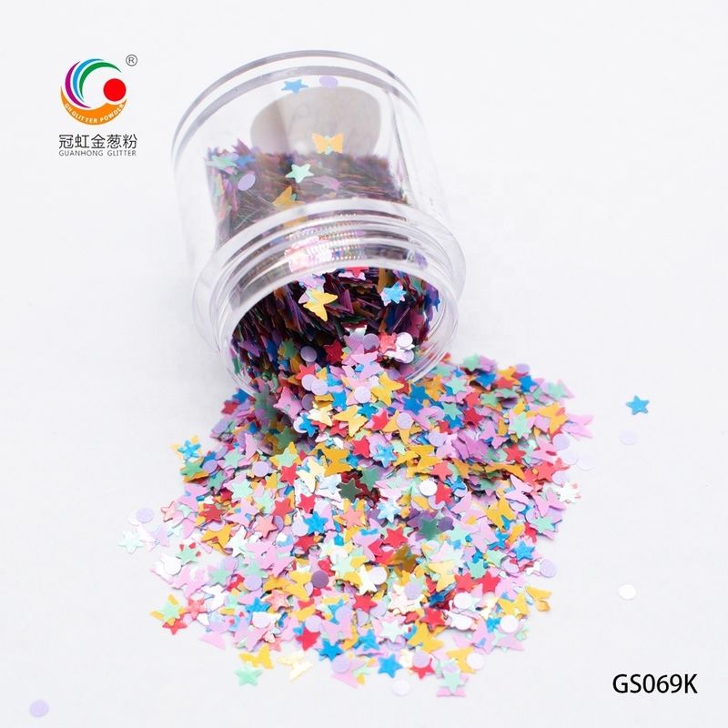 Dekorasi Pesta Funky Glitter Gula Campuran Iridescent Pelangi Glitter Chunky Kupu-kupu Star Heart