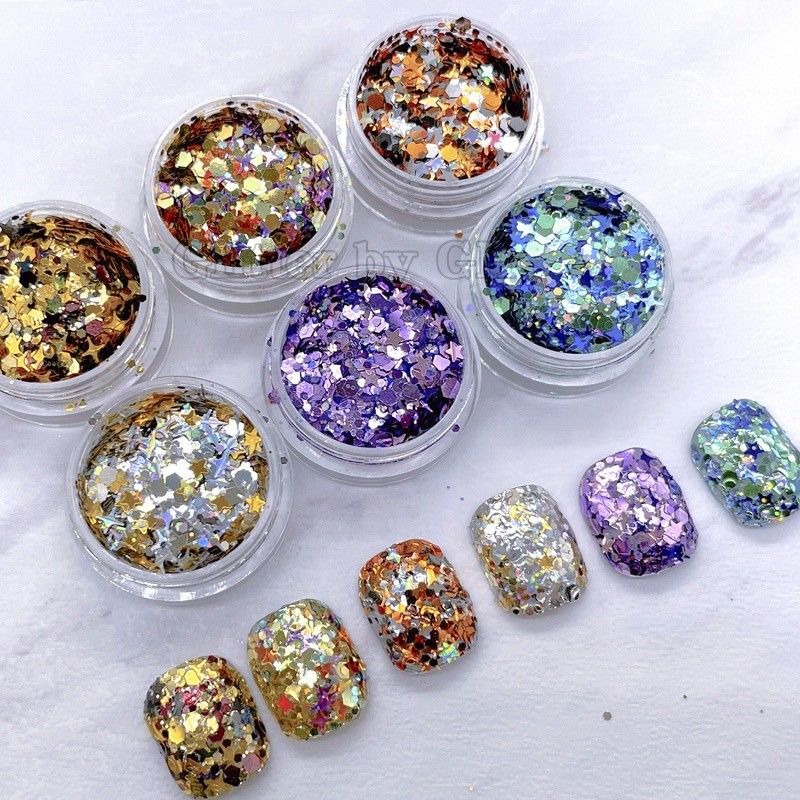 Multi Colors Loose Chunky Glitter Mix Fine Polyester Glitter Bulk Untuk Nail Art DIY Kerajinan