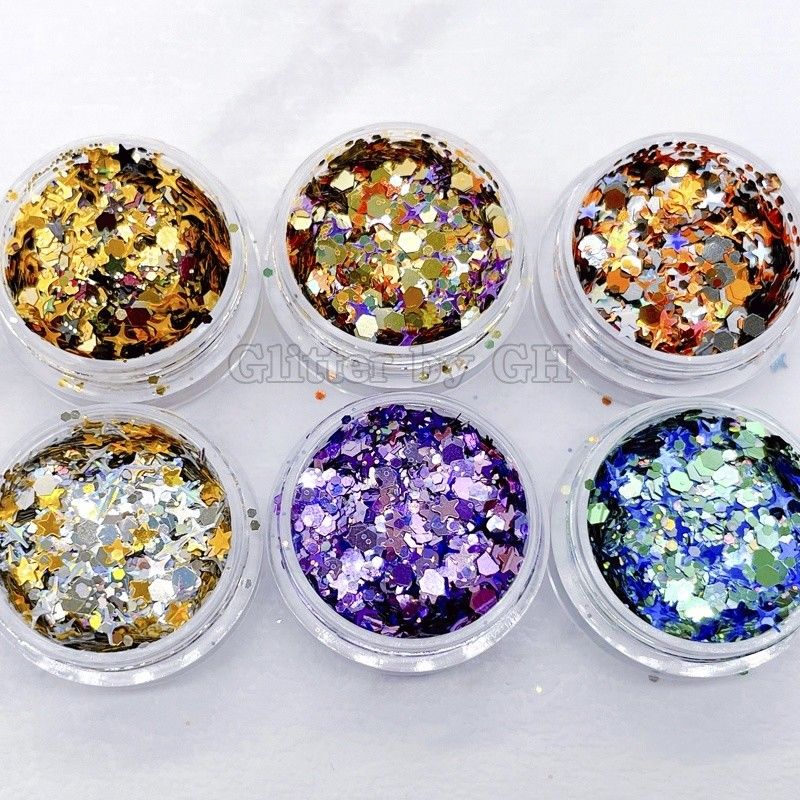 Multi Colors Loose Chunky Glitter Mix Fine Polyester Glitter Bulk Untuk Nail Art DIY Kerajinan
