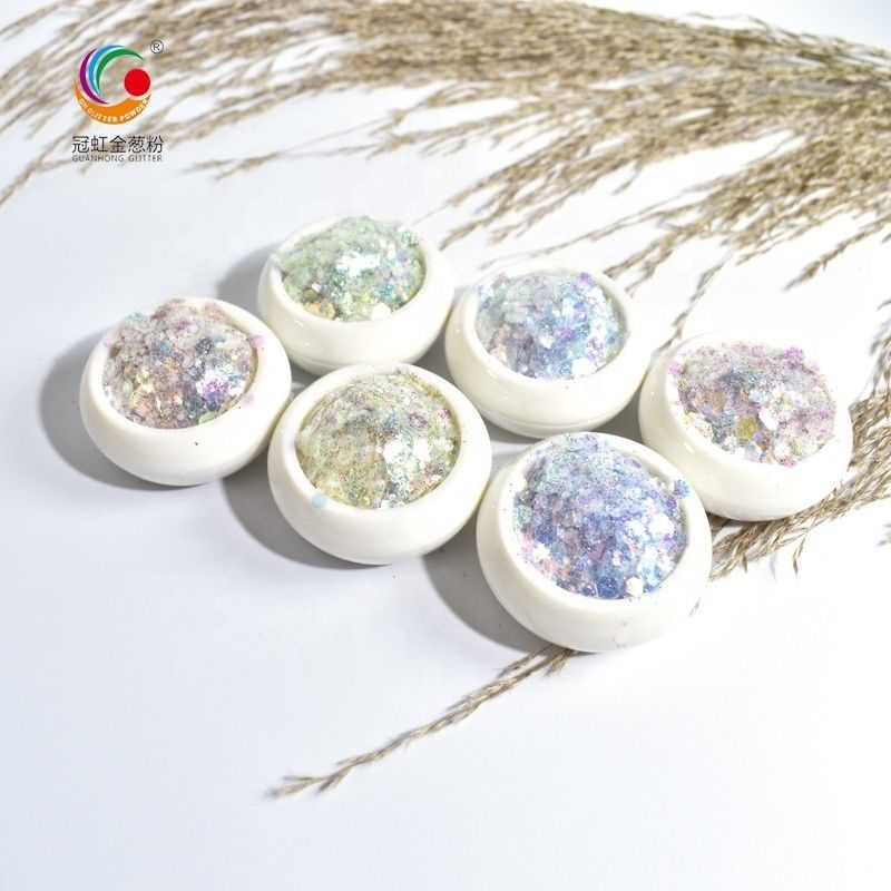 Hexagonal Polyester Chunky Glitter Mix Powder By The Pound Sequin Gaya Jepang untuk wajah tubuh