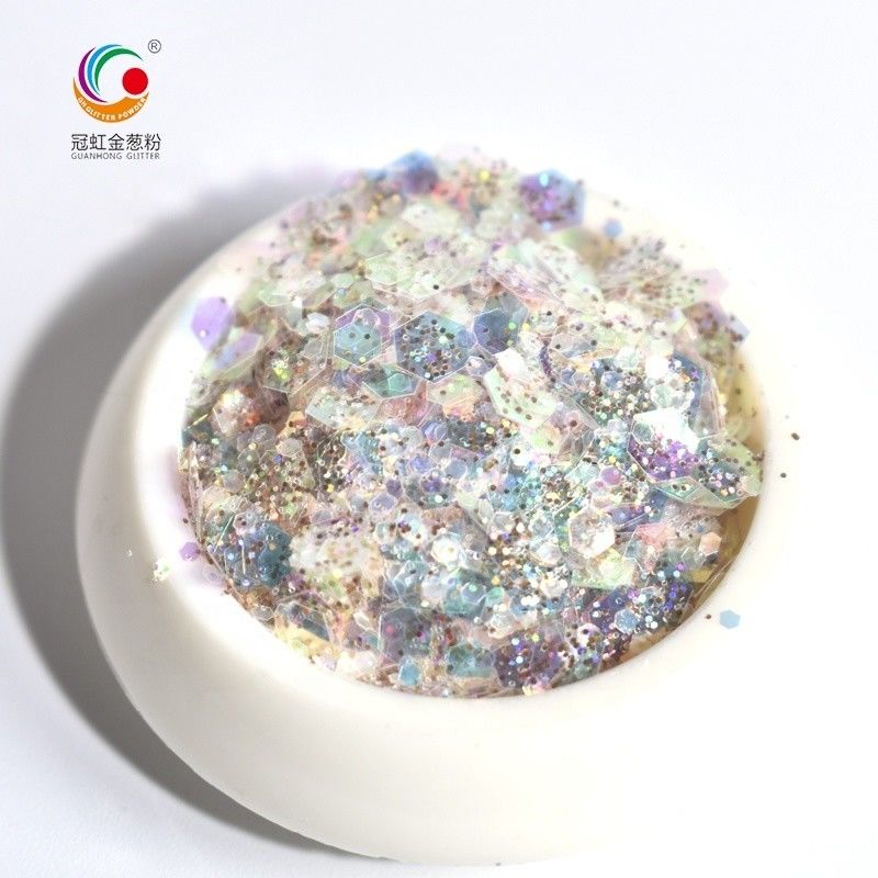 Hexagonal Polyester Chunky Glitter Mix Powder By The Pound Sequin Gaya Jepang untuk wajah tubuh