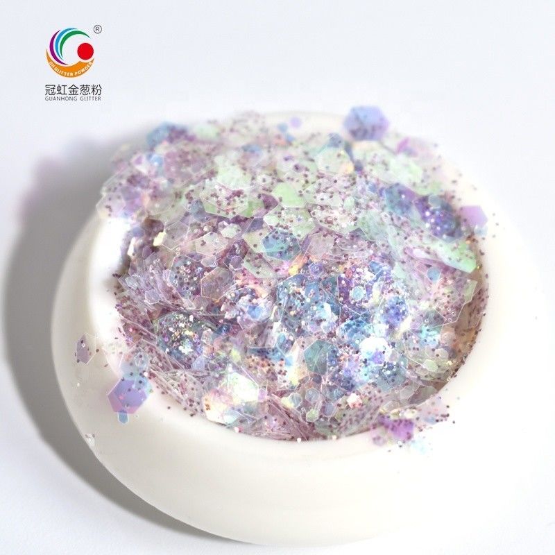 Hexagonal Polyester Chunky Glitter Mix Powder By The Pound Sequin Gaya Jepang untuk wajah tubuh