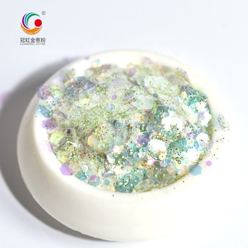Hexagonal Polyester Chunky Glitter Mix Powder By The Pound Sequin Gaya Jepang untuk wajah tubuh