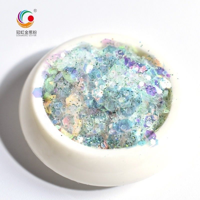 Hexagonal Polyester Chunky Glitter Mix Powder By The Pound Sequin Gaya Jepang untuk wajah tubuh