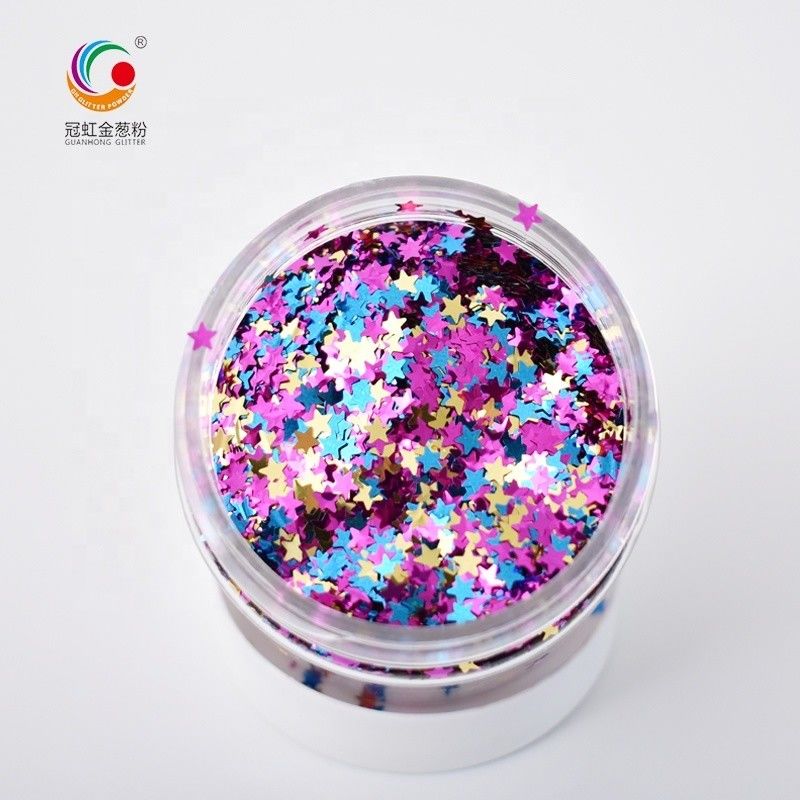 Kerajinan Mica PET Glitter Powder Bintang Berwarna Campuran Untuk Dekorasi Natal Lip Gloss