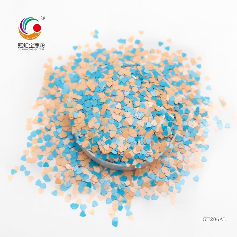 Kosmetik Bebas halus PET Konfetti Chunky Glitter Warna Campuran Pigmen Berbentuk Hati
